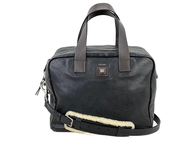 Céline Sac à poignée en cuir noir Celine sac de messager porte-documents vintage  ref.1419448