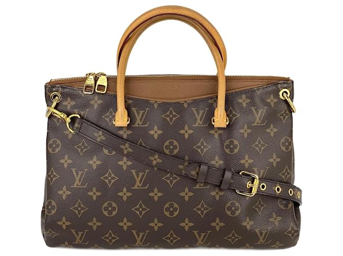 Louis Vuitton  Pallas MM Monogram Canvas & Brown Leather Tote Shoulder Bag Pre owned Cloth  ref.1419462