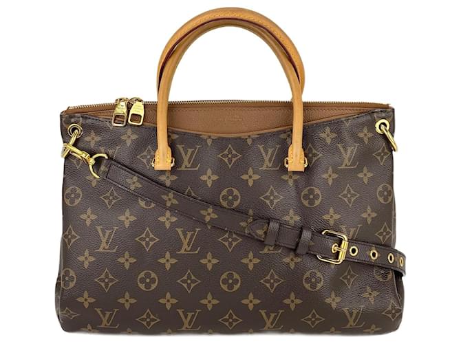 Louis Vuitton Pallas MM Monogram Canvas & Brown Leather Tote Shoulder Bag Occasion Toile Marron  ref.1419462