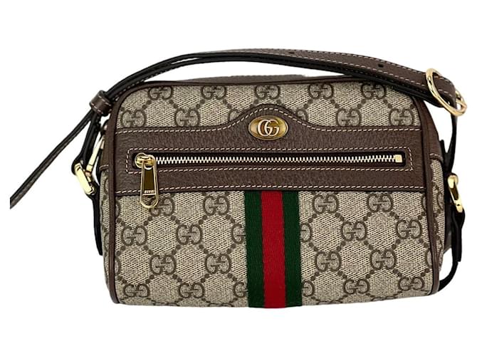 Bolsa de ombro Gucci GG Supreme Monogram Web Mini Ophidia Marrom Lona  ref.1419472