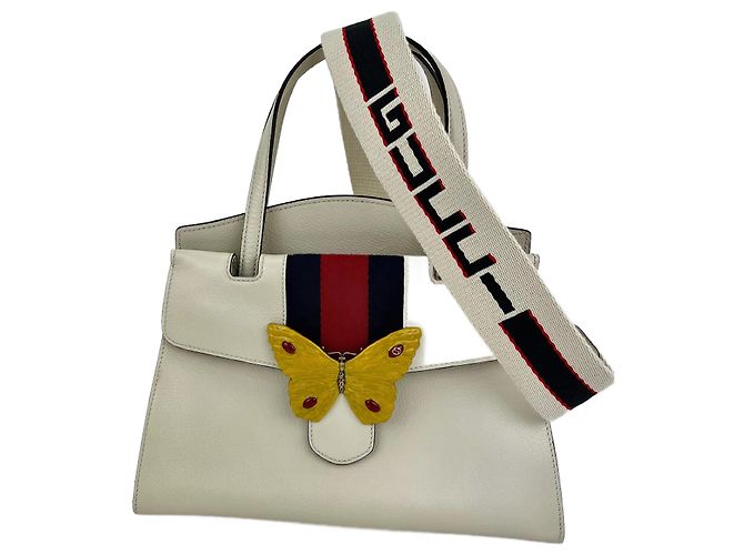 Sac à main à poignée supérieure GUCCI Linea Medium Totem Web rayé jaune papillon