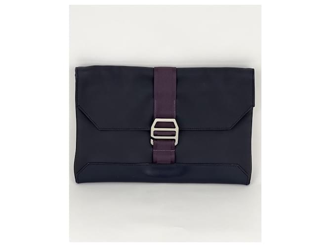 HERMÈS Messenger Cityslide Pouch Evercolor Leather Indigo Blue Clutch Preowned  ref.1419488