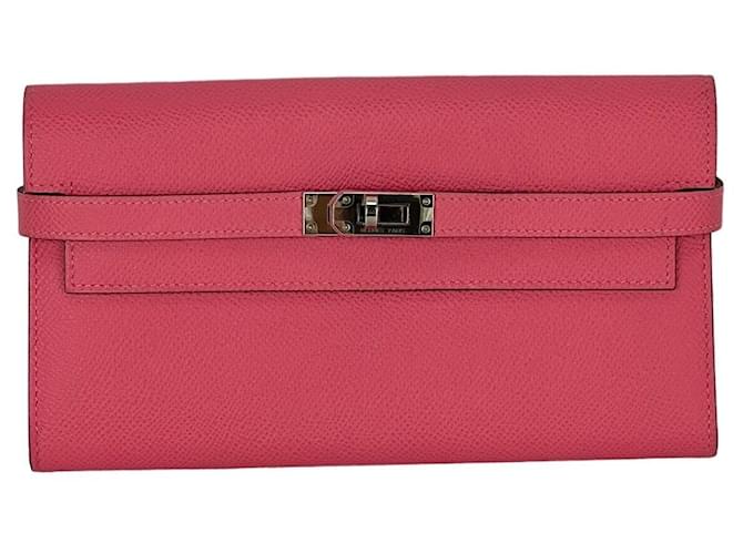 Hermès HERMES Epsom Kelly Longue Rose Azalee Wallet   Pink Leather Pony-style calfskin  ref.1419511