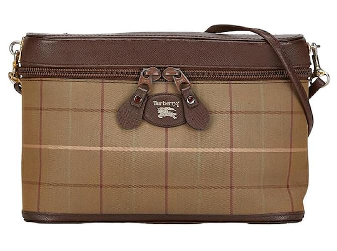 Burberry Burberry Canvas Leather Check Crossbody Shoulder Bag Canvas Crossbody Bag in Good Brown Cloth  ref.1419512