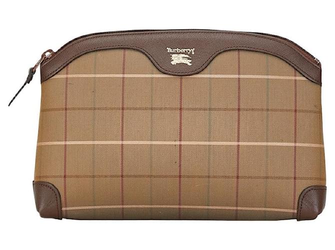 Burberry Canvas Leather Check Second Bag Clutch Clutch em muito bom estado Marrom Lona  ref.1419513