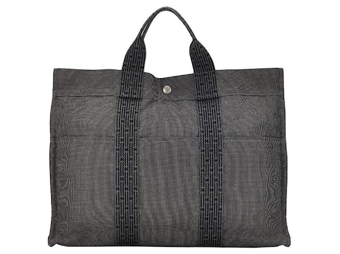 Hermès Hermes Toile Herline MM Tote Sac cabas en toile en bon état Gris  ref.1419516