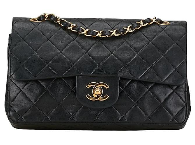 Bolsa de ombro de couro Chanel Coco Mark Double Flap Matelassé em boas condições Preto  ref.1419528