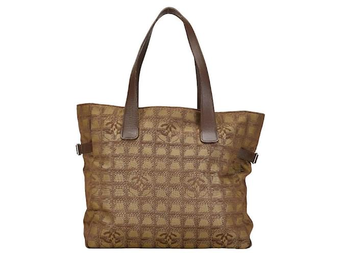 Chanel New Travel Line Tote Bag Canvas Tote Bag in Very Good Brown Cloth  ref.1419532