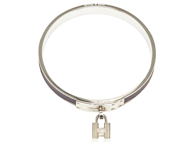 Hermès Bracelet Hermes Kelly H Motif Argent Violet Métal Cuir en Très Bon État Argenté  ref.1419534