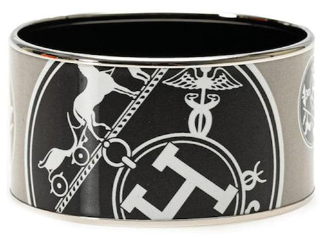 Hermès Hermes Enamel Bangle TGM Carriage Silver Gray Black Metal 21cm in Great Condition Grey  ref.1419558