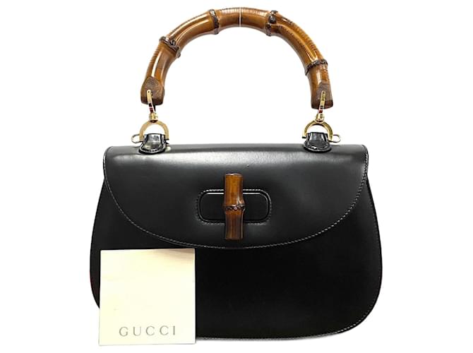 Gucci Leder Bambus Handtasche Leder Handtasche 000 2684 in guter Kondition Schwarz  ref.1419581