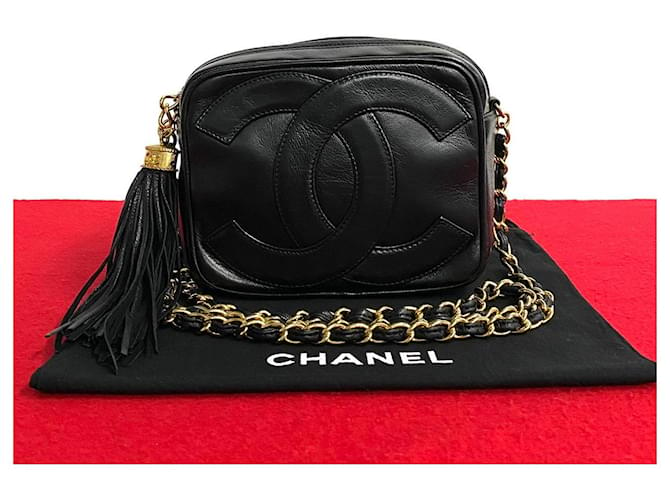 Chanel CC Tassel Mini Camera Bag Sac bandoulière en cuir en bon état Noir  ref.1419592