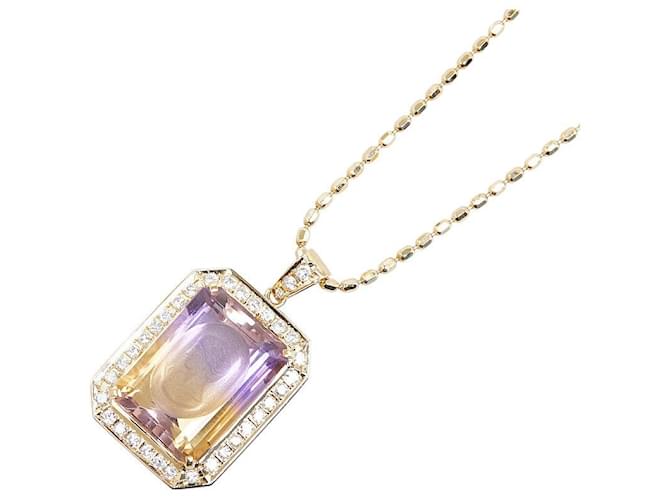 Colar pendente Tasaki K18YG em ouro amarelo com ametista de 12,40 ct e diamante de 0,58 ct em excelente estado Dourado Metal  ref.1419596