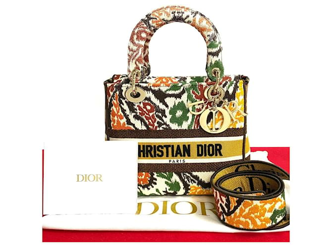 Bolsa de lona Dior Medium Bordada Lady D-Lite em excelente estado Branco  ref.1419607