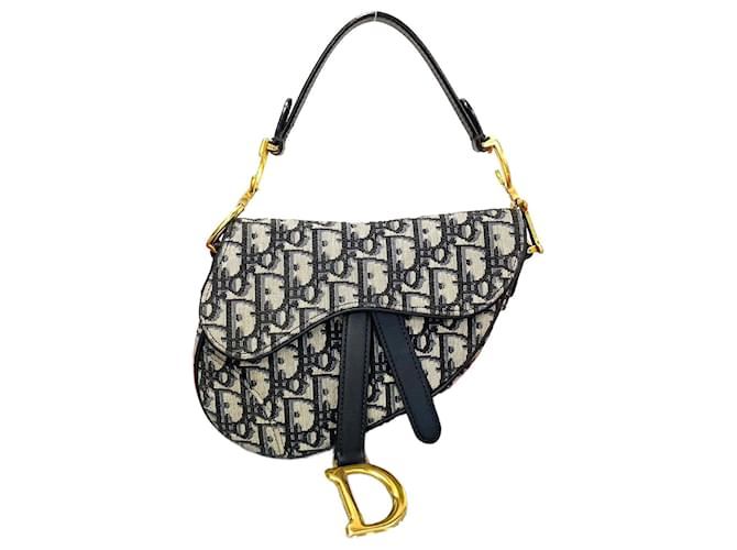 Bolsa de mão Dior Oblique Mini Saddle em lona em muito bom estado Azul  ref.1419610