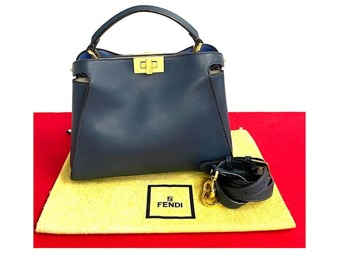 Fendi Leder Peekaboo Handtasche Lederhandtasche in sehr gutem Zustand Blau  ref.1419617