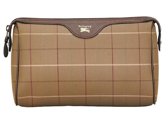 Burberry Check Canvas Clutch Bag Canvas Clutch Bag in Good condition Brown Cloth  ref.1419624