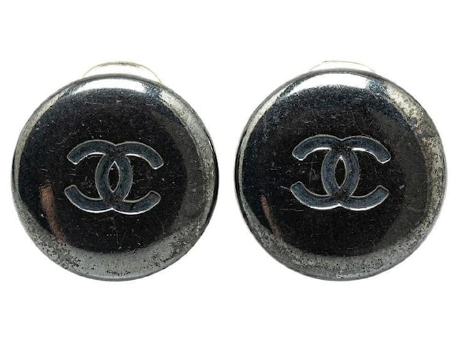 Chanel Vintage Coco Mark Metal Earrings in Very Good Condition Grey  ref.1419625