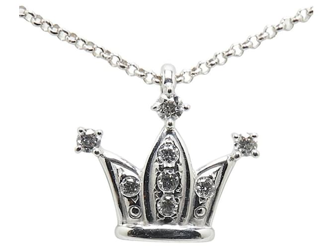 Tasaki Está bem 18Colar K Diamond Crown Colar de metal em excelente estado Prata  ref.1419637