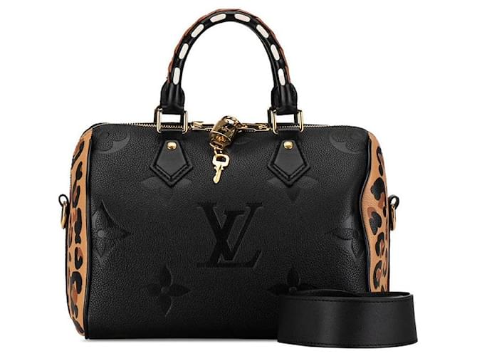 Sac à main en cuir Louis Vuitton Monogram Empreinte Speedy Bandoulière 25 M58524 en excellent état Noir  ref.1419671