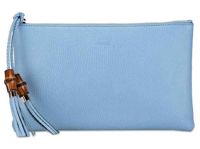 Gucci Bamboo Leather Clutch Bag 449652 in Great Condition Blue  ref.1419689