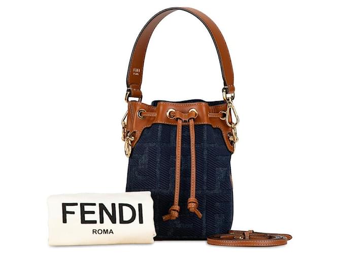 Sac à main Fendi Denim Leather Montresor Mini 8BS010 en excellent état Toile Bleu  ref.1419691