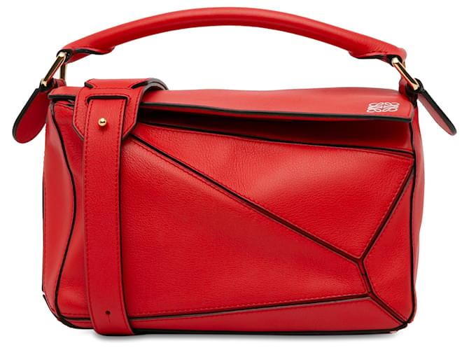 Loewe Red Small Puzzle Satchel Leather Pony-style calfskin  ref.1419742