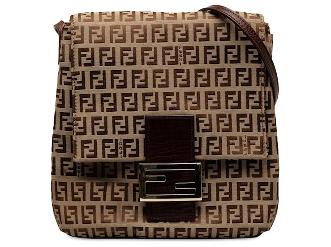 Borsa a tracolla Zucchino marrone di Fendi Tela Panno  ref.1419751