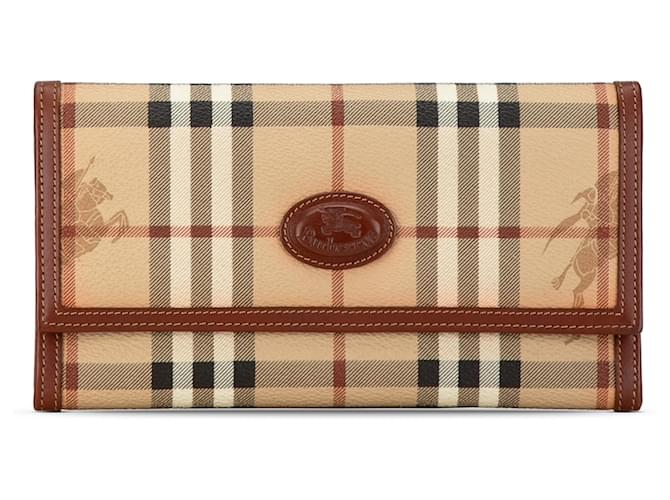 Portefeuille à trois volets à carreaux Burberry marron Haymarket Toile Tissu Beige  ref.1419793