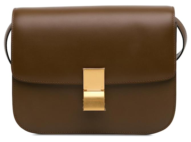 Céline Celine Brown Medium Classic Box Dark brown Leather Pony-style calfskin  ref.1419798