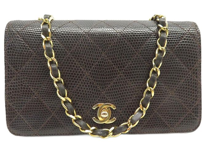VINTAGE CHANEL ZEITLOSE HANDTASCHE BRAUNE EIDECHSENLEDER-CROSBODY-EIDECHSTASCHE
