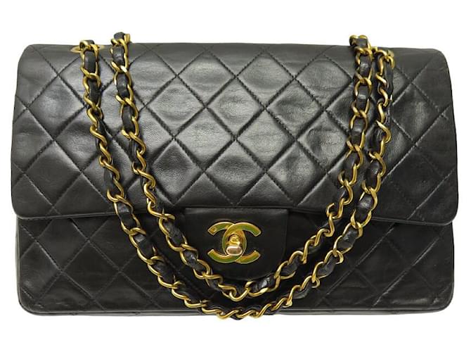 VINTAGE CHANEL CLASSIC TIMELESS MEDIUM CROSSBODY HAND BAG Black Leather  ref.1419851