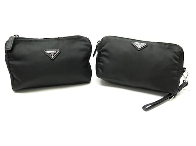 LOT 2 PRADA POUCHES RE-NYLON CANVAS BLACK POUCHES CANVAS POUCH CLUTCH  ref.1419865