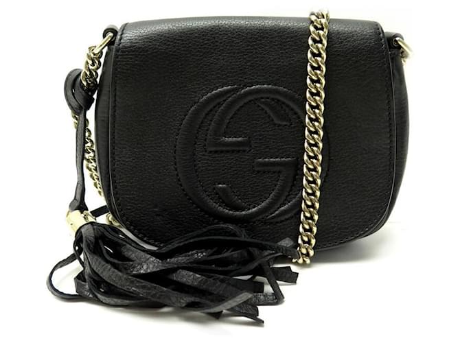 SAC A MAIN GUCCI SOHO CHAIN SMALL 323190 CUIR GRAINE NOIR BANDOULIERE BAG  ref.1419868