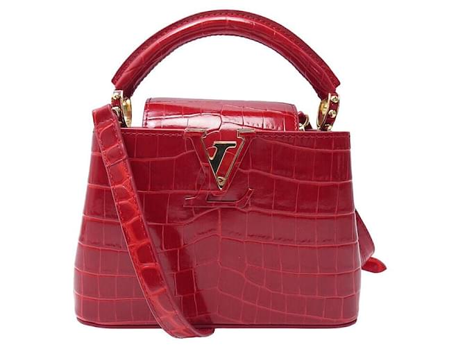 SAC A MAIN LOUIS VUITTON CAPUCINES MINI EN CUIR ALLIGATOR ROUGE CROCODILE Cuirs exotiques  ref.1419874