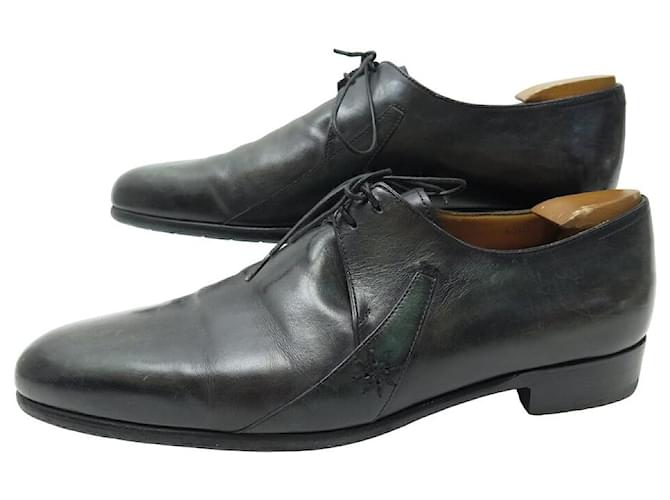 BERLUTI SHOES 0039 Derby 8 42 BLACK GREEN PATINA LEATHER SHOES SHOES  ref.1419887