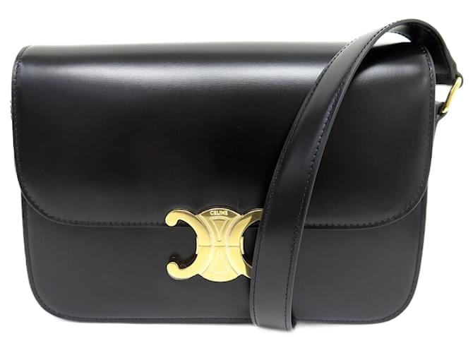 Céline NEUF SAC A MAIN CELINE TRIOMPHE 187363 CUIR NOIR BANDOULIERE BLACK PURSE  ref.1419888