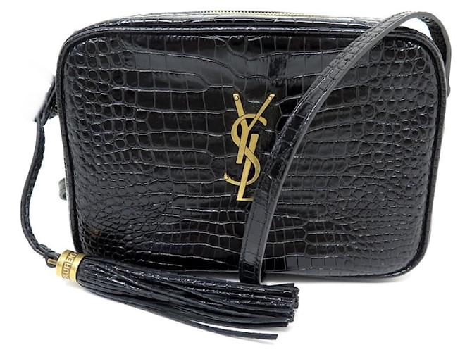 Yves Saint Laurent NEW SAINT LAURENT LOU HANDBAG 612542 CROCO LEATHER CROSSBODY BAG Black  ref.1419895