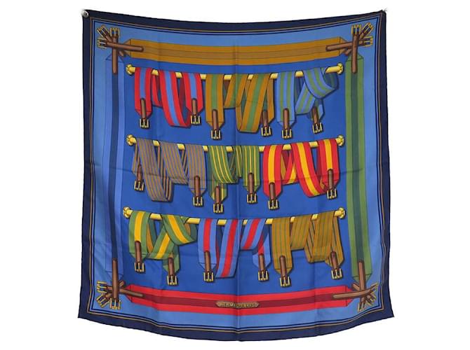 Hermès HERMES SCARF LES SANGLES JOACHIM METZ CARE 90 CM SILK NAVY BLUE SCARF  ref.1419901