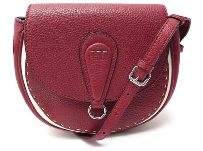 NEW FENDI ROUND SADDLE SELLERIA HANDBAG 8BT304 LEATHER CROSSBODY BAG Red  ref.1419920