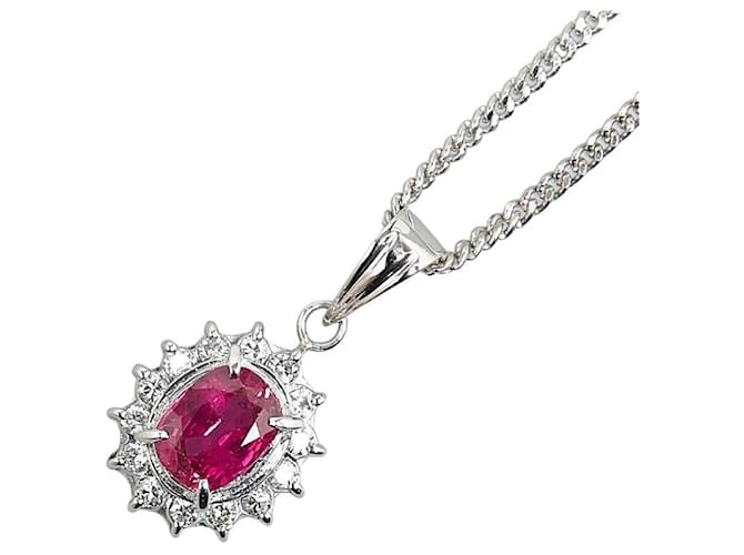 & Other Stories Platinum Pt900 Pt850 Ruby 0.99ct Diamond 0.18ct Necklace in Pristine Condition Silvery Metal  ref.1419947