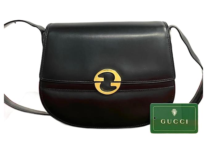 Bolso de hombro de cuero genuino Gucci Bolso de hombro de cuero viejo 85177 en buen estado Negro  ref.1419954