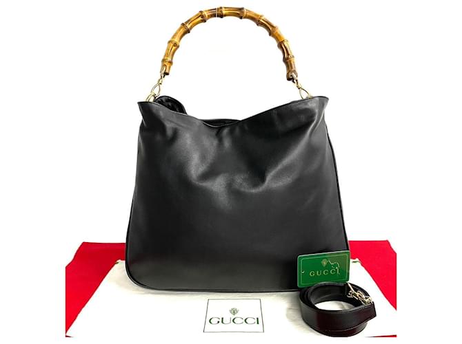 Bolso tote de cuero de bambú Gucci Bolso de cuero en buen estado Negro  ref.1419955