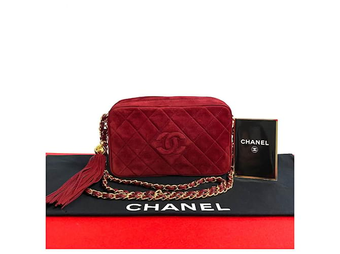 Bolsa de ombro de couro camurça Chanel Matelassé Coco com corrente e tassel, modelo 51713 em ótimo estado Vermelho Suécia  ref.1419958