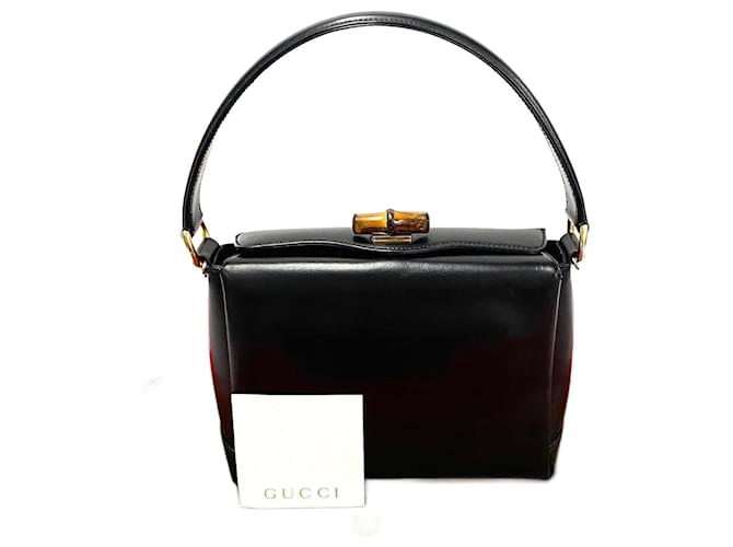 Sac à main Gucci Box Calf Bamboo à poignée supérieure en cuir en très bon état Noir  ref.1419960