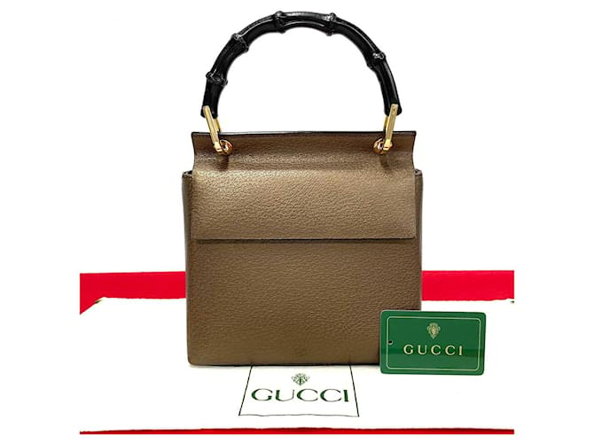 Sac en cuir Gucci avec poignée en bambou Sac à main en cuir en très bon état Marron  ref.1419962