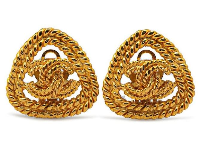 Chanel Vintage Coco Mark Triangle Earrings Gold Plated in Very Good Condition Golden Metal  ref.1419993