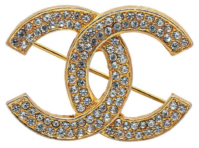 Chanel Chanel Vintage Coco Mark Rhinestone Brooch Gold Plated Metal Brooch in Very Good Golden  ref.1420008