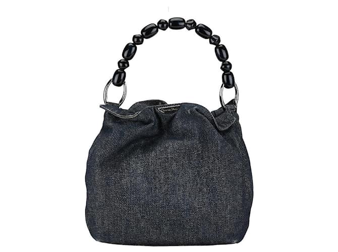 Malice Bolso de mano Dior Denim Maris con placa de logo de perlas en muy buen estado Azul Juan  ref.1420018