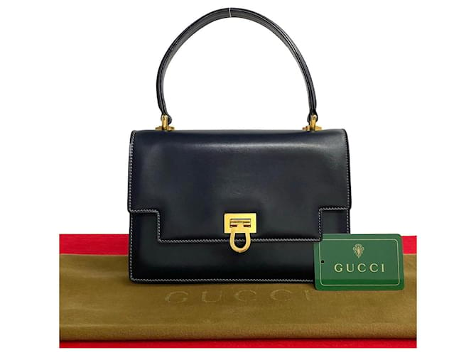 Gucci Old Vintage Calf Leather Genuine Mini Handbag Leather Handbag 32218 in Very Good Condition Black  ref.1420022